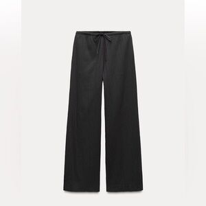 Zara Black Textured Wide-Leg Pants